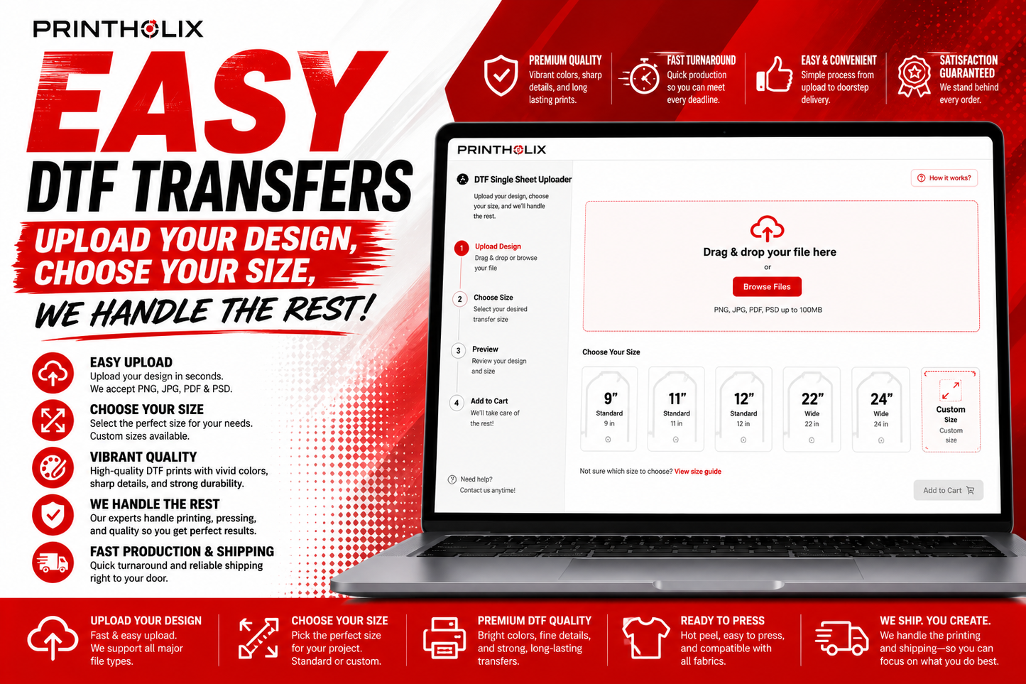 Easy DTF Transfers – Upload Your Design, Choose Your Size, We Handle the Rest