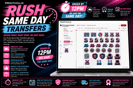Same-Day Rush DTF Transfers MON-FRI 3pm cutoff 22.5" Gang Sheet Builder