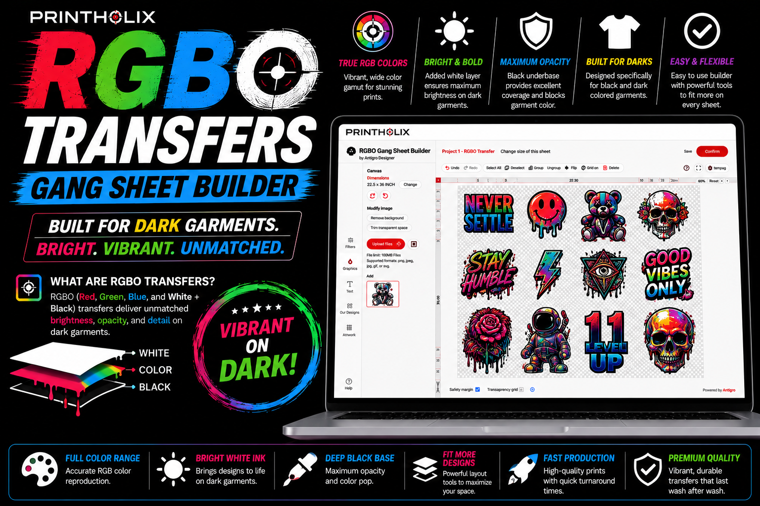 22.5" PREMIUM EXPANDED GAMUT CMYK PLUS RGBO DTF TRANSFER