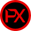 Red letters PX inside a black circle with a thick red border.