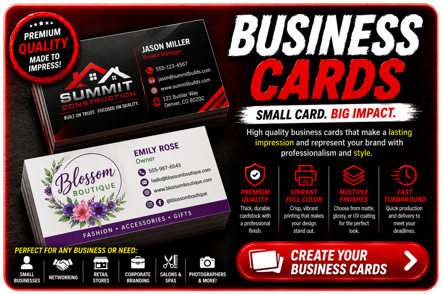3.5" x 2" Wholesale Business Cards 16pt thickness Single or Double Sided.