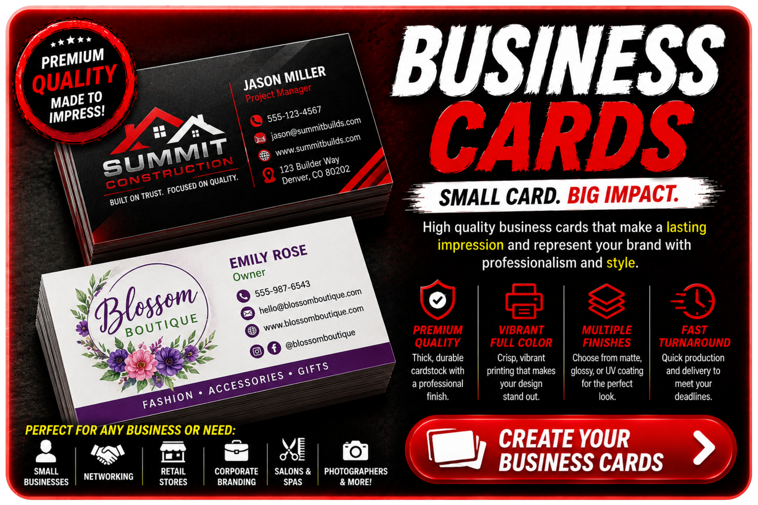 3.5" x 2" Wholesale Business Cards 16pt thickness Single or Double Sided.
