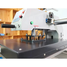 MEM 16" x 20" semi-automatic pneumatic double station heat press with laser positioning system for heat transfer applications.